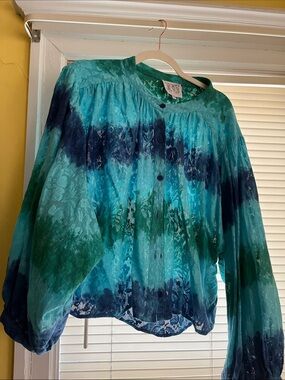 NYDJ Tie-Dye Button lace cardigan - Blue & Green